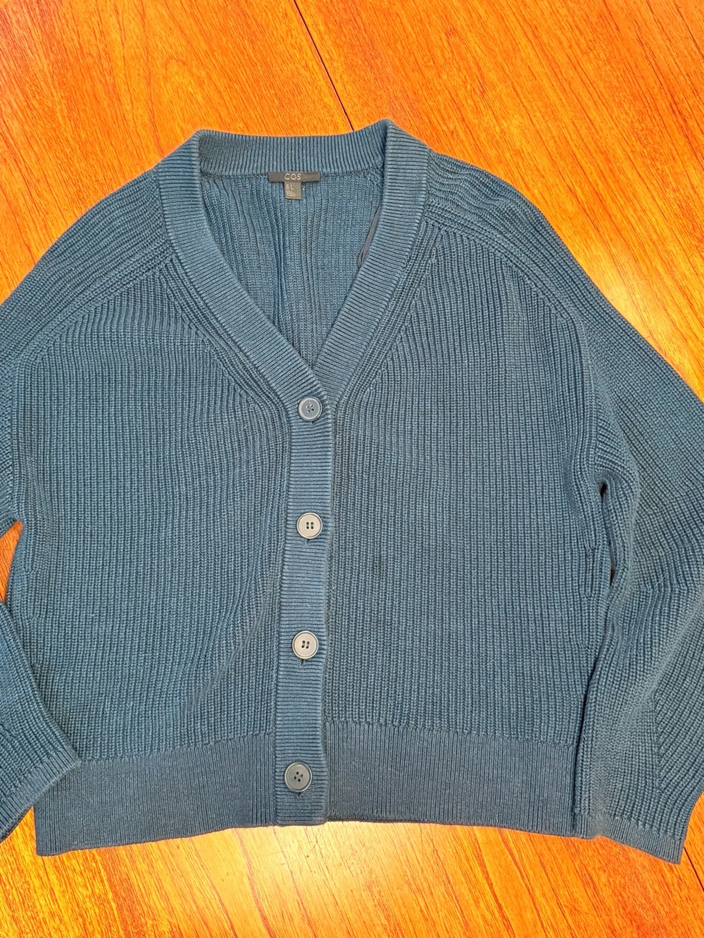 COS Teal Ribbed Button-Front Cardigan